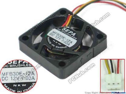 149571 SEPA MFB30E-12A Server - Square Fan DC 12V 0.03A, 30x30x6mm, w100x3x3 SEPA MFB30E-12A Server - Square Fan 
