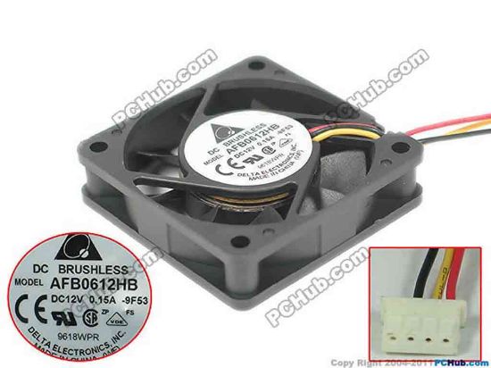149700 Delta Electronics AFB0612HB Server - Square Fan -9F53, sq60x60x15mm, DC 12V 0.15A, w80x3x4 Delta Electronics AFB0612HB Server - Square Fan 