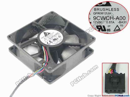 149963 Delta Electronics QFR0812UH Server - Square Fan  -BA31, sq80x80x25mm, w80x4x5, DC 12V 0.87A Delta Electronics QFR0812UH Server - Square Fan 
