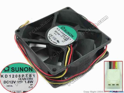 150062 SUNON KD1208PTS1 Server - Square Fan 13.GN.C892, sq80x80x25mm, DC 12V 1.8W, 3-wire SUNON KD1208PTS1 Server - Square Fan