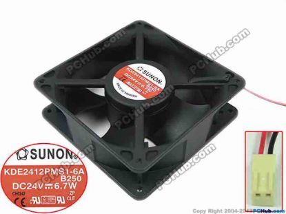 150185 SUNON KDE2412PMS1-6A Server - Square Fan B250, sq120x120x38mm, w250x2x2, DC 24V 6.7W SUNON KDE2412PMS1-6A Server - Square Fan 