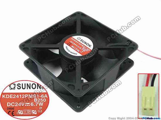 150185 SUNON KDE2412PMS1-6A Server - Square Fan B250, sq120x120x38mm, w250x2x2, DC 24V 6.7W SUNON KDE2412PMS1-6A Server - Square Fan 