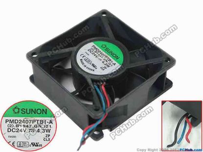 150285 SUNON PMD2407PTB1-A Server - Square Fan (2).B1947.GN.121, sq70x70x25mm, DC 24V 4.3W, 3-wir SUNON PMD2407PTB1-A Server - Square Fan
