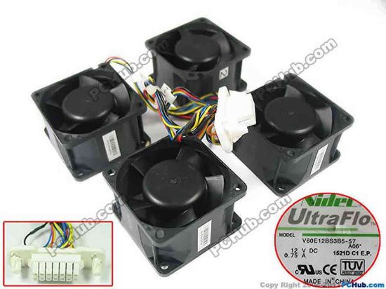 150358 Nidec V60E12BS3B5-57 Server - Square Fan DC 12V 0.75A, 60x60x38mm, 4-fans, V60E12BS3B5-57 Nidec V60E12BS3B5-57 Server - Square Fan 