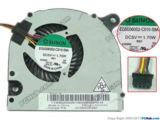 150625 SUNON EG50060S2-C010-S9A Cooling Fan  EG50060S2-C010-S9A,DC5V 1.70W, Bare fan  SUNON EG50060S2-C010-S9A Cooling Fan  
