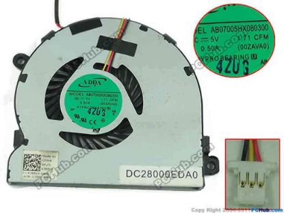 150765 ADDA AB07005HX080300 Cooling Fan  DC 5V 0.50A, Bare fan, 03RRG4,DC28000EDA0 ADDA AB07005HX080300 Cooling Fan  