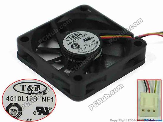 150879 T&T 4510L12B Server - Square Fan DC 12V 0.10A, 40x40x10mm, 4510L12B, NF1, 3-wire T&T 4510L12B Server - Square Fan 