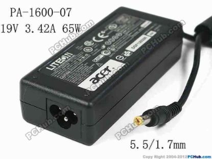 150895 LITE-ON PA-1600-07 AC Adapter- Laptop  19V 3.42A 65W, Barrel 5.5/1.7mm, 3-Prong LITE-ON PA-1600-07 AC Adapter- Laptop 