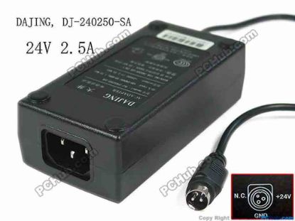 150901 UPH Other Brand AC Adapter 20V & Above DJ-240250-SA, 24V 2.5A, 3-Pin Din, C14 UPH Other Brand AC Adapter 20V & Above 