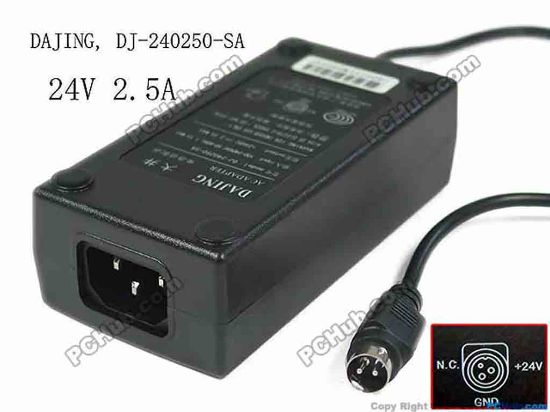 150901 UPH Other Brand AC Adapter 20V & Above DJ-240250-SA, 24V 2.5A, 3-Pin Din, C14 UPH Other Brand AC Adapter 20V & Above 