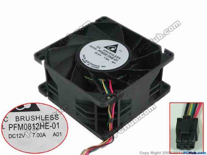 151184 Delta Electronics PFM0812HE-01 Server - Square Fan A01, sq80x80x38mm, 4-wire, DC 12V 7.00A Delta Electronics PFM0812HE-01 Server - Square Fan 