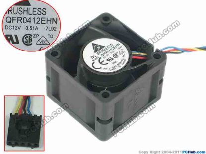 151197 Delta Electronics QFR0412EHN Server - Square Fan -7L92, sq40x40x28mm, 4-wire, DC 12V 0.51A Delta Electronics QFR0412EHN Server - Square Fan 
