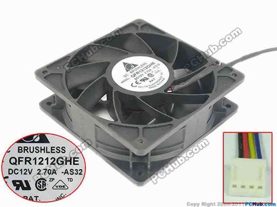 151205 Delta Electronics QFR1212GHE Server - Square Fan -AS32, sq120x120x38mm, 4-wire, DC 12V 2.70A Delta Electronics QFR1212GHE Server - Square Fan 