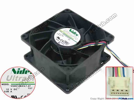 151263 Nidec V80E12BHA7-57 Server - Square Fan T07, sq80x80x38mm, 4-wire, DC 12V 0.80A Nidec V80E12BHA7-57 Server - Square Fan 