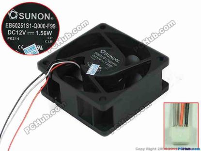 151523 SUNON EB60251S1-Q000-F99 Server - Square Fan , sq60x60x25mm, 3-wire, DC 12V 1.56W SUNON EB60251S1-Q000-F99 Server - Square Fan 