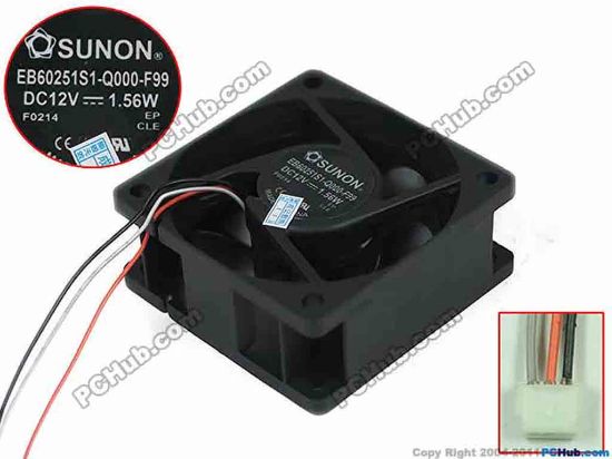 151523 SUNON EB60251S1-Q000-F99 Server - Square Fan , sq60x60x25mm, 3-wire, DC 12V 1.56W SUNON EB60251S1-Q000-F99 Server - Square Fan 