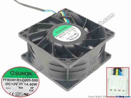151708 SUNON PF80381B1-Q020-S99 Server - Square Fan , sq80x80x38mm, w50x4x4, DC 12V 14.4W SUNON PF80381B1-Q020-S99 Server - Square Fan 