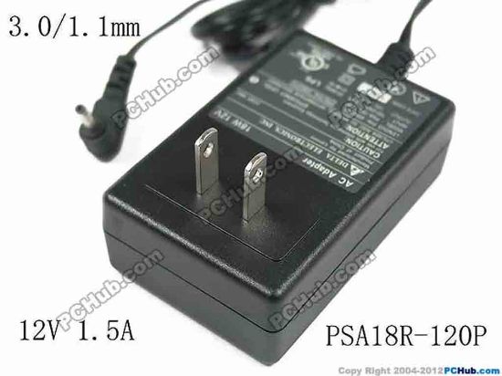 151774 Delta Electronics PSA18R-120P AC Adapter 5V-12V 12V 1.5A, Barrel 3.0/1.1mm, US 2-Pin Plug, New Delta Electronics PSA18R-120P AC Adapter 5V-12V 