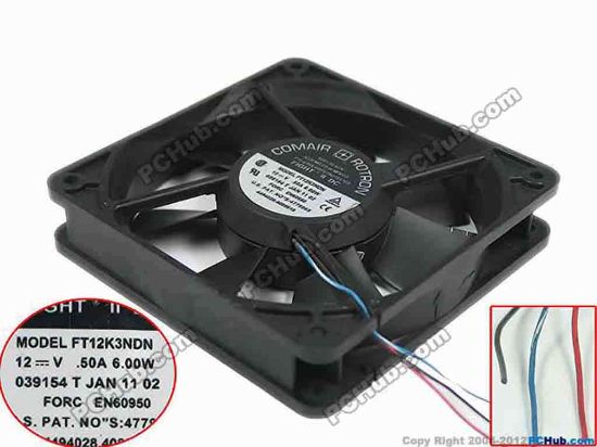 151875 Comair Rotron FT12K3NDN Server - Square Fan , sq120x120x25mm, 3-wire, DC 12V 0.50A Comair Rotron FT12K3NDN Server - Square Fan 