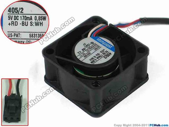 152221 ebm-papst 405 /2 Server - Square Fan , sq40x40x20mm, w80x3x3, DC 5V 0.85W ebm-papst 405 /2 Server - Square Fan 
