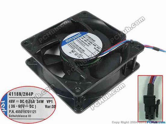 152226 ebm-papst 4118 N/2H4P Server - Square Fan sq120x120x38mm, w150x4x4, DC 48V 34W ebm-papst 4118 N/2H4P Server - Square Fan 