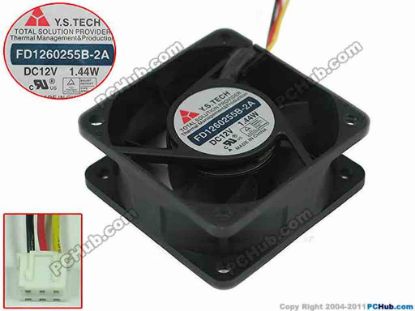 153526 Y.S TECH FD1260255B-2A Server - Square Fan , sq60x60x25mm, w80x3x3, DC 12V 1.44W Y.S TECH FD1260255B-2A Server - Square Fan