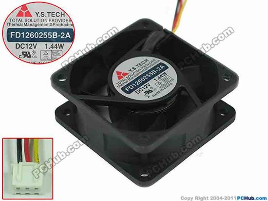 153526 Y.S TECH FD1260255B-2A Server - Square Fan , sq60x60x25mm, w80x3x3, DC 12V 1.44W Y.S TECH FD1260255B-2A Server - Square Fan
