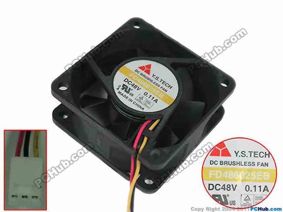 153541 Y.S TECH FD486025EB Server - Square Fan , sq60x60x25mm, w50x3x3, DC 48V 0.11A Y.S TECH FD486025EB Server - Square Fan
