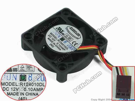 154456 Everflow R124010DL Server - Square Fan DC 12V 0.10A, 40x40x10mm, Balck Everflow R124010DL Server - Square Fan 