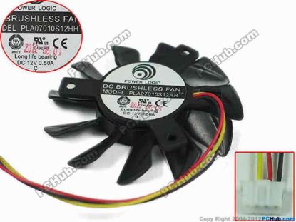 154684 Power Logic PLA07010S12HH Server - Frameless / GPU Fan 12V 0.50A, W30x3x4, D65x10, Black Power Logic PLA07010S12HH Server - Frameless / GPU Fan 