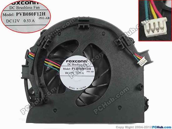 154837 Foxconn PVB080F12H Cooling Fan  -P01-AB, DC 12V 0.53A, Bare fan Foxconn PVB080F12H Cooling Fan