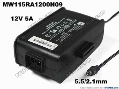 154840 AULT MW115RA1200N09 AC Adapter 5V-12V 12V 5A, Barrel 5.5/2.1mm, 2-Prong AULT MW115RA1200N09 AC Adapter 5V-12V 