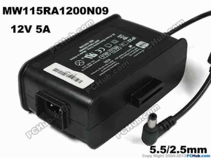 154844 AULT MW115RA1200N09 AC Adapter 5V-12V 12V 5A, Barrel 5.5/2.5mm, 2-Prong AULT MW115RA1200N09 AC Adapter 5V-12V 
