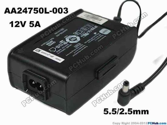154853 ASTEC AA24750L-003 AC Adapter 5V-12V 12V 5A, Barrel 5.5/2.5mm, 2-Prong ASTEC AA24750L-003 AC Adapter 5V-12V
