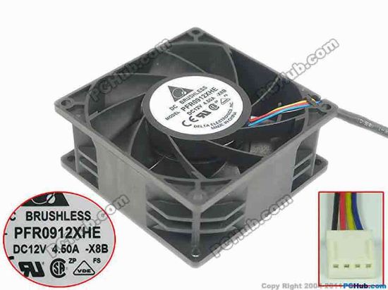 154888 Delta Electronics PFR0912XHE Server - Square Fan X8B, sq90x90x38mm, w100x4x4, DC 12V 4.50A Delta Electronics PFR0912XHE Server - Square Fan 