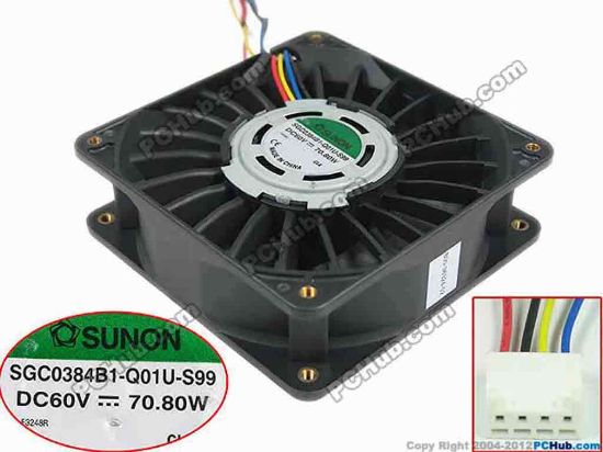 154901 SUNON SGC0384B1-Q01U-S99 Server - Square Fan 800-36324-02, 120x120x38mm, w300x4x4, DC 60V 70.8W SUNON SGC0384B1-Q01U-S99 Server - Square Fan 