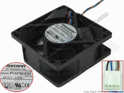 156941 Foxconn PVA070G12Q  Server - Square Fan -P10-CE, sq70x70x25mm, w80x4x4, 12V 0.50A Foxconn PVA070G12Q  Server - Square Fan 