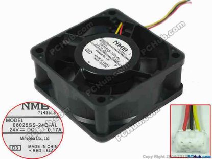 156996 NMB-MAT / Minebea 06025SS-24Q-AL Server - Square Fan 06025SS-24Q-AL, D3, 50mm, 3-wire, 3-pin connector NMB-MAT / Minebea 06025SS-24Q-AL Server - Square Fan 