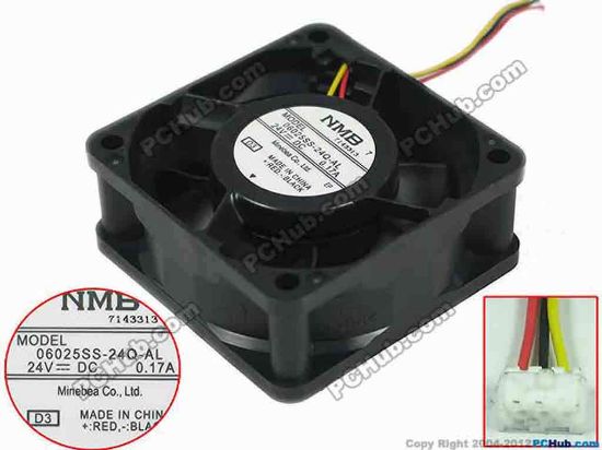 156996 NMB-MAT / Minebea 06025SS-24Q-AL Server - Square Fan 06025SS-24Q-AL, D3, 50mm, 3-wire, 3-pin connector NMB-MAT / Minebea 06025SS-24Q-AL Server - Square Fan 