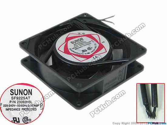 158033 Sunon Wealth SF9225AT Server - Square Fan  P/N 23092HSL, sq92x92x25, 2-wire, 240V 60Hz Sunon Wealth SF9225AT Server - Square Fan 