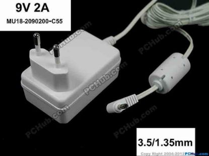 158163 Philips MU18-2090200-C5 AC Adapter 5V-12V 9V 2A, Barrel 3.5/1.35mm, EU 2-Pin Plug, MU18-2090 Philips MU18-2090200-C5 AC Adapter 5V-12V 