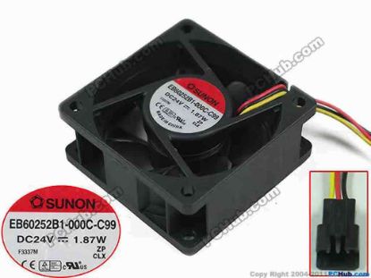 159785 SUNON EB60252B1-000C-C99 Server - Square Fan EB60252B1-000C-C99,DC 24V 1.87W, 60x60x25mm SUNON EB60252B1-000C-C99 Server - Square Fan 