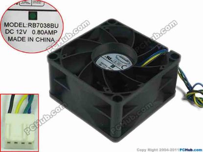 164396 Everflow RB7038BU Server - Square Fan DC 12V 0.8A, 70x70x38mm, RB7038BU Everflow RB7038BU Server - Square Fan 