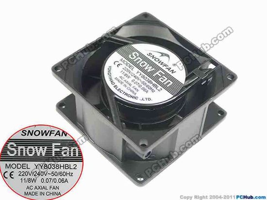 165872 SNOW FAN / YONGYIHAO YY8038HBL2 Server - Square Fan SF80x80x38, w2, 220V 11W, Steel SNOW FAN / YONGYIHAO YY8038HBL2 Server - Square Fan 