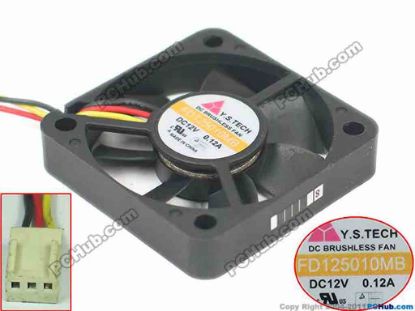 166365 Y.S TECH FD125010MB Server - Square Fan SF50x50x10, w150x3x3, 12V 0.12A Y.S TECH FD125010MB Server - Square Fan