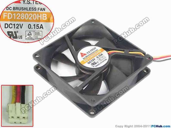166368 Y.S TECH FD128020HB Server - Square Fan SF80x80x20, w3, 12V 0.15A Y.S TECH FD128020HB Server - Square Fan 