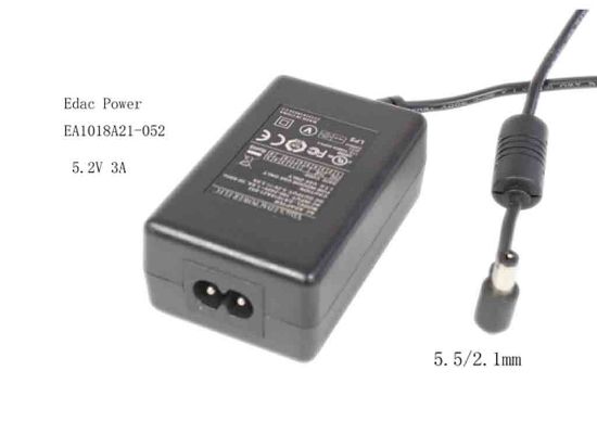 167276 Edac Power EA1018A21-052 AC Adapter- Laptop 5.2V 3A, Barrel 5.5/2.1mm, 2-Prong Edac Power EA1018A21-052 AC Adapter- Laptop