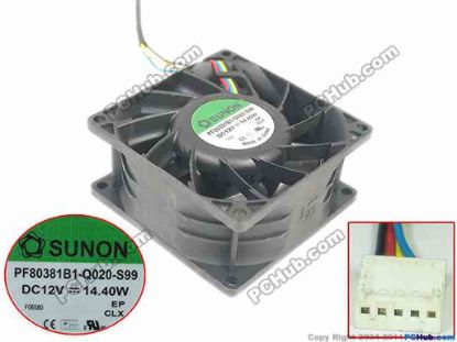 167310 SUNON PF80381B1-Q020-S99 Server - Square Fan DC 12V 14.4W, 80x80x38mm SUNON PF80381B1-Q020-S99 Server - Square Fan 