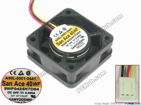 168619 Sanyo Denki 9WF0424H7D04 Server - Square Fan DC 24V 0.085A, 40x40x15mm Sanyo Denki 9WF0424H7D04 Server - Square Fan 