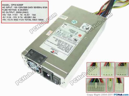 168626 EMACS / Zippy MPW-6200F Server - Power Supply MPW-6200F, 2000150162, 200W EMACS / Zippy MPW-6200F Server - Power Supply